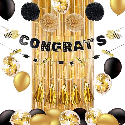 2023 graduation decorations, 2023 graduation party balloons, congratulations banner for the graduation 2023 grades, black and gold paper fans, pompom balls and 2023 graduation balls with golden curtain.. No hassle, just shopping — DIAYTAR Nigeria delivers in under 8 days.
