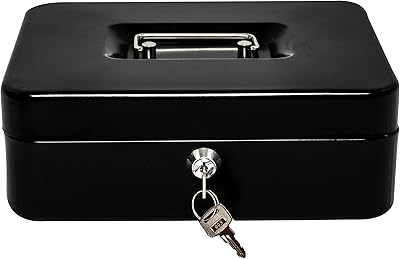 Royal Brands piggy bank with key lock, portable metal storage box, piggy bank with 2 levels at 2 levels for safety, festivals, fundraising, garage/storage room sales (black, l 10x8x3.5 inches).. DIAYTAR NIGERIA brings retail convenience to your screen with affordable prices and dependable shipping.
