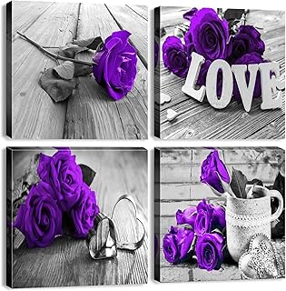 4 pieces 12x12 "Wall canvas with purple pink flowers, Modern art poster with romantic flowers pattern, gift for couples, living room, bathroom, office and house.. Why shop anywhere else? DIAYTAR Nigeria has it all and delivers fast.