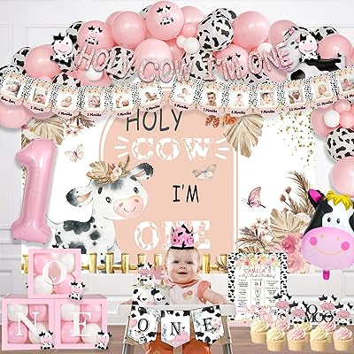 128 Pieces Birthday Decorations For Sacred Cow Cow Im One First Festival Hombae Cow Moo Guirland Ballons in Canvas Bilnier Photo Mensuelle Chair High Chair.. DIAYTAR NIGERIA brings the marketplace home to you with affordable prices and delivery in 5-8 days.