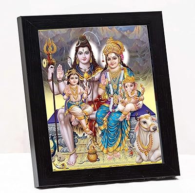 Lord Shiva & Family wooden table photo frame for pooja room, small size - (6 "x 8", acrylic glass) multicolored.. DIAYTAR NIGERIA: Revolutionizing accessibility to quality products at budget-friendly prices across Nigeria.