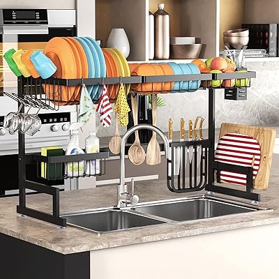 Dish draftsman on sink for kitchen supplies and organizer of stainless, black steel utensils for sink ≤ 33.5 inches.. The future of Nigerian shopping is here — DIAYTAR Nigeria.