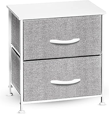 FCG Home chest of drawers, fabric storage unit for bedroom and living room, steel frame, fabric and wooden tops, cabinet, extra table, bedside table (2 drawers, gray/white).. Need it fast? DIAYTAR Nigeria ships in just 5 to 8 days nationwide.