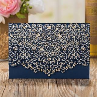 50 elegant laser cut wedding invitation cards with envelopes and labels (navy blue).. DIAYTAR NIGERIA makes online shopping accessible to all with budget-friendly prices and reliable delivery.