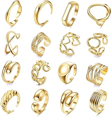 Haiaiso 16 Pieces Thick Dome Ring Thick Dome For Women Girls Plated Gold 18 Carats Round Braided Sign Link Rings Adjustable Band Open Size 5-9.. DIAYTAR NIGERIA: Your affordable gateway to thousands of products delivered within a week.