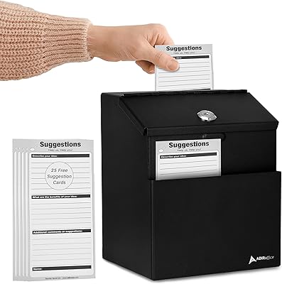 Box with Steel Wall Suggestions with lock, donation box - collection box - Electoral urn - Secure storage box with 25 suggestion cards (black).. Shop efficiently with DIAYTAR NIGERIA, offering thousands of products at unbeatable prices delivered promptly.