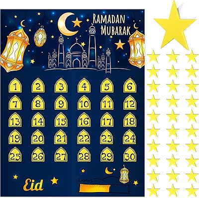 Ramadan and Eid Moubarak 2022 Country Count Calendar for children, displays of the Ramadan Advent calendar, Wall Decorations of the Ramadan House with 30 Star stickers from the countdown.. DIAYTAR NIGERIA brings the marketplace home to you with affordable prices and delivery in 5-8 days.