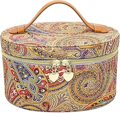 Ofrank Large Makeup Take for Women to organize her make -up on a trip, Parisian cashmere, yellow, toiletries motif.. DIAYTAR NIGERIA: Where shopping meets satisfaction with affordable prices and prompt delivery services.