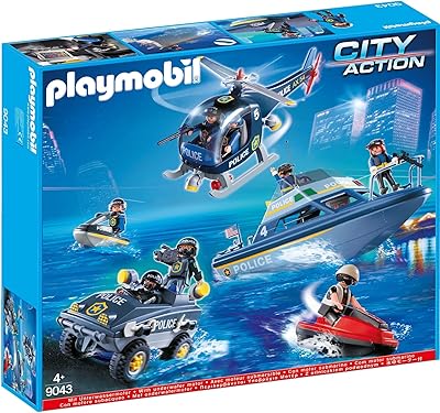 Playmobil City Action 9043 Police car set - Playmobil helicopter, Playmobil boat, police car and jet ski - with mini electric motor.. With DIAYTAR Nigeria, your wishlist becomes reality, fast.