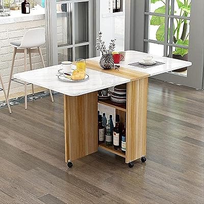 Multifunctional wooden folding dining table, simple and modern removable storage table with casters - multicolored (wood + white).. DIAYTAR NIGERIA: Where every shopping need is fulfilled with affordable prices and nationwide shipping.