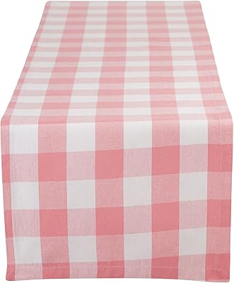 Classic Campagnard Style Table Chez Buffalo Die, 14 x 108 inches, pink and white.. DIAYTAR NIGERIA brings affordable shopping to your fingertips with reliable delivery in less than 8 days.