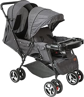 Double tandem stroller Moon Magnum Easy Fold | Multi-position reclining seat | Safety harness 5 points | Suitable for children 0 months and more (up to 15 kg) - black + gray peas.. With DIAYTAR Nigeria, everything is within reach — and within budget.