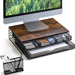 Arcobase screen holder with 2 drawers and 1 shit holder, steak metal computer screen with wooden desk, maximum load capacity of 40 lb, rustic brown.. Shop smart, shop DIAYTAR - Nigeria's most affordable e-commerce platform with nationwide delivery.