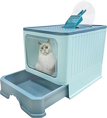 Large litter tray for mamat cats with lid, foldable litter tray for cats, closed litter tray for cats (green).. Shop without compromise at DIAYTAR NIGERIA, where quality, affordability, and quick delivery coexist.
