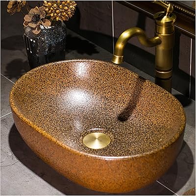 Bathroom ceramic sink, hand-painted oval sink, vintage bathroom sink above the counter, bathroom vanity bowl, for bathroom renovation, 46x34x13cm.. DIAYTAR NIGERIA delivers happiness in 5-8 days with our affordable and diverse product range.