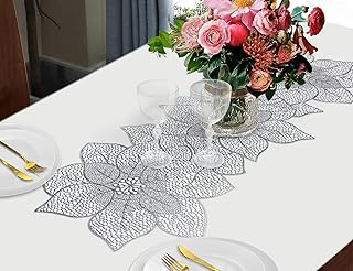Silver ABELIV Silk tablecloth (30 x 90 cm) Nappes in washable non -slip PVC with Bauhinia simulation design for the decoration of festive and vacation (1 piece).. DIAYTAR NIGERIA: Bringing quality products to your doorstep at prices that won't break the bank.