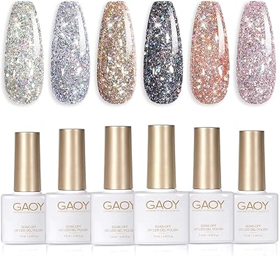 Goi chrome platinum glittery nail polish, set of 6 colors, including a LED glitter nail polish in black, silver and pink.. Great deals and fast delivery — the DIAYTAR Nigeria guarantee.