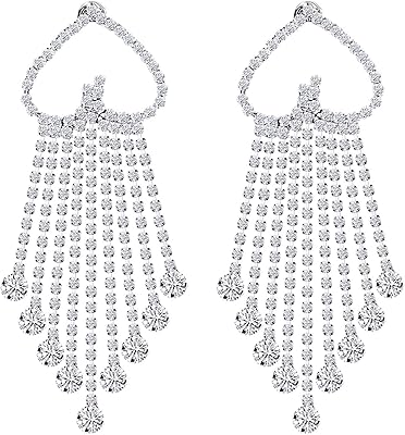 Pendant earrings in the shape of a silver Sterling Sterling S925 for women, Pampilles earrings in crystal sparkling rhinestones for women/girls, heart-shaped earrings for Valentine's Day, Sterling silver copper, rhinestones.. DIAYTAR NIGERIA delivers what matters - quality, affordability, and prompt nationwide shipping.