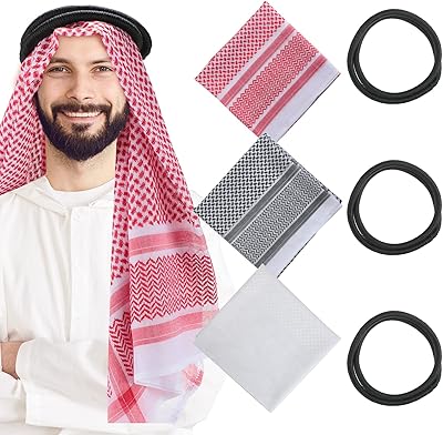 3 Pieces Islamic Arabian Scarf Shemagh Muslim Middle East Scarf Head and neck with rope for men and women, red and white and black and white, Size M, Red and White and Black and White.. Your digital shopping ally, DIAYTAR NIGERIA offers extensive selection with budget-friendly delivery.