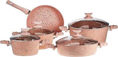Large Home Maker granite kitchen battery, 9 pieces - pink.. DIAYTAR NIGERIA revolutionizes online retail with our vast selection and cost-effective delivery options.