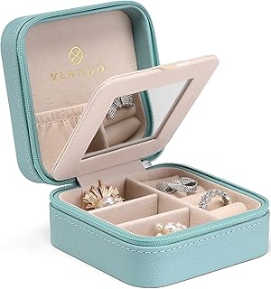 Small organizer of FLANDO travel jewelry - Gift jewelry case for girls and women, rings, earrings, necklaces with mirror - Blue.. Make shopping fun and stress-free with DIAYTAR Nigeria.