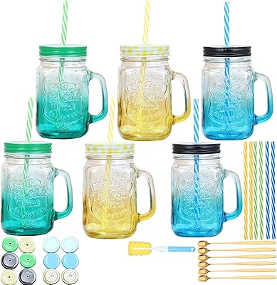 Colorful mason jars 6 regular mouthpieces with metal spoon straw lids.. DIAYTAR NIGERIA stands as your affordable shopping ally with nationwide delivery in just 5-8 days.