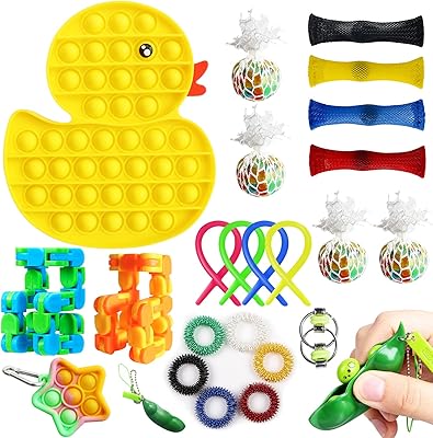 Package of 23 interactive toys for children and adults, cool things, cream duck, sensory interaction, bean-shaped keychain, mesh pearls, stretch chain.. Experience the DIAYTAR difference with our vast product selection and delivery within 5-8 days.