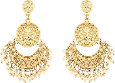 Indian chandelier earrings Bollywood tribal gypsy gypho moon moon in gold and silver for women, alloy.. DIAYTAR NIGERIA: Making online shopping accessible with affordable prices and nationwide delivery service.