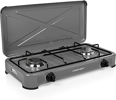 Kampart travel gas stove, 2 burners, 3 kW, thermal safety system, removable, compact, portable lid, gray.. Great products, lower prices, fast delivery — DIAYTAR Nigeria has it all.