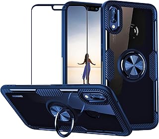 Huawei P20 Lite/Nova 3e protection shell with tempered glass, flexible silicone and transparent tpu rigid rear shell with metal ring and magnetic crutch, blue.. Get access to thousands of affordable products only on DIAYTAR Nigeria.