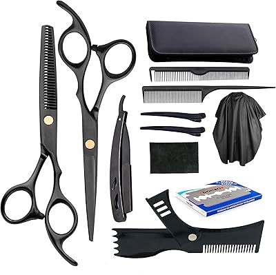 Set of professional haircut tools including hairdressing scissors, scissors to calibrate the beard, a model for shaping the beard for a domestic hairdressing salon, 11 pieces.. DIAYTAR NIGERIA makes quality accessible with our affordable prices and dependable delivery service.