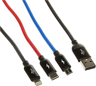 USB cable 3-in-1 Basius three primary colors for m + L + T 3.5A 1.2 m, black, Camlt-BSy01.. Experience shopping freedom with DIAYTAR NIGERIA's vast catalog and nationwide 5-8 day shipping.