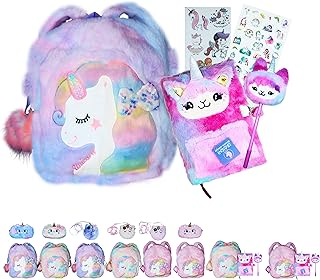 Backpack in 3D Soft rainbow 3D plush with fluffy book with soft notebook, pompom pen and stickers, cute torture school supplies.. DIAYTAR NIGERIA: Bringing affordable shopping solutions with a diverse product catalog delivered nationwide.