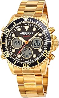 Akribos XXIV Men's quartz watch, analog-numeric display and stainless steel bracelet of a plain color AK1094YGBK.. Shop from anywhere in Nigeria and receive your DIAYTAR purchases at affordable prices within a week.