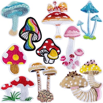 9pcs ironing patches for hip hop jackets, embroidered patches with music motif for clothes, hat, backpack, pants, DIY embroidery patch to sew. (mushroom).. Make shopping fun and stress-free with DIAYTAR Nigeria.