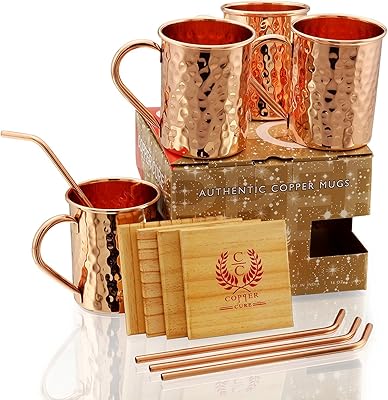 Solid copper cups with copper straw and pine wooders - Superior quality - 16 oz - 100 % handmade - Lot of 4.. Shop smart, shop DIAYTAR — Nigeria’s trusted e-commerce site.