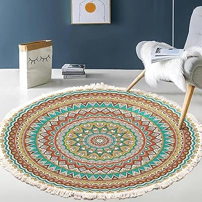 FAO DO floor mats, 120 cm round fringe carpet, soft, non -slip, easy -to -care, suitable for the living room, bedroom and desk, colored, colored cashmere floor mats... DIAYTAR NIGERIA delivers affordability and convenience with every purchase, shipped within the week.
