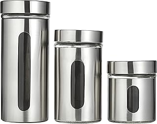 Set of protected glass steel jars in Harmony stainless steel - 2724623292946, 3 parts.. DIAYTAR NIGERIA transforms online retail with unbeatable prices and consistent delivery timeframes.