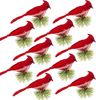 Package of 10 artificial red cardinal birds on pine branch -.. DIAYTAR NIGERIA brings the marketplace to every Nigerian home with affordable prices and quick delivery.