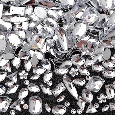 500 pieces of acrylic precious stones with flat back of mixed shapes to sew on rhinestones for clothing decoration (white).. Your everyday shopping destination, DIAYTAR NIGERIA offers unbeatable value with quick delivery times.