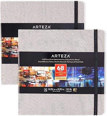 ARTEZA watercolor sketches, 8.25 x 8.25 ", package of 2, 68 sheets, gray art sketch book, 110 lb rigid coverage paper book, watercolor sketch book for travel diary and multimedia painting.. DIAYTAR NIGERIA: Putting quality products within reach of every Nigerian through our affordable marketplace.