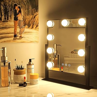 Moon Moon Hollywood courtesy mirror with Enlightenment - Professional makeup mirror and lit makeup table with LED light tactiles intelligent adjustable, white courtesy mirror (size s, black).. DIAYTAR NIGERIA revolutionizes online shopping with competitive prices and reliable 5-8 day delivery.