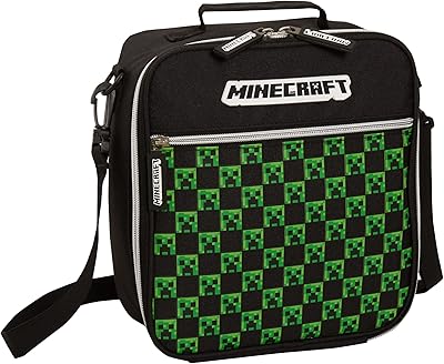 Minecraft lunch bag with zipped front pocket and removable shoulder for adults and children, frightening and insulating design, green color, one waist.. Experience convenient online shopping on DIAYTAR Nigeria — wide selection and affordable delivery.