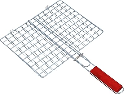 Chromed iron gate with wooden handle, basket to grilling portable foldable for fish, vegetables and shrimps, larger cooking space, RF10378.. DIAYTAR NIGERIA: Where shopping is easy, prices are low, and delivery is just days away.