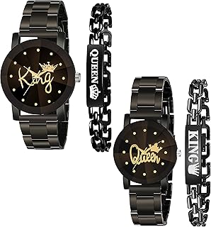 Analog watch and siro bracelet for couples by King Queen (black) - Lot of 4, black.. DIAYTAR NIGERIA: Where quality meets affordability, with thousands of products delivered in less than 8 days.