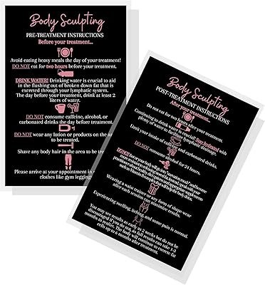 Information cards before and after processing for body sculpture | Package of 30 | Large 4 x 6 inch postcard format | black with pink gold pattern.. Shop anytime, receive on time — only with DIAYTAR Nigeria.