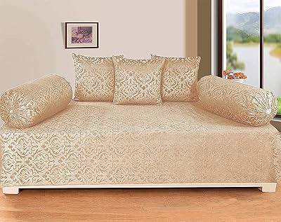 Set of Luxury Divan in velvet Starn Style - Bed sheet, 2 -room cushion cover with door and 3 pillowcases, large set of 6 pieces, beige.. DIAYTAR NIGERIA: Making online shopping accessible with affordable prices and nationwide delivery service.