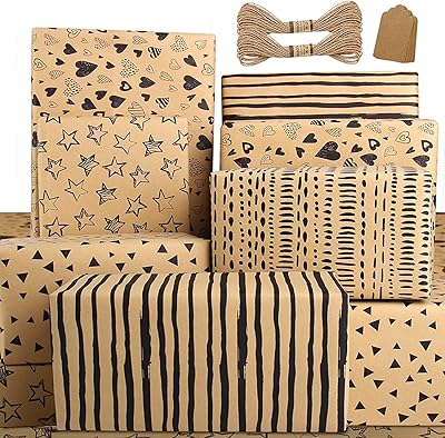 Set of recycled birthday gift packaging paper, ecological kraft gift packaging suitable for birthday gifts for women, men, girls, boys and children.. Say goodbye to long wait times — DIAYTAR Nigeria ships in just 5–8 days!