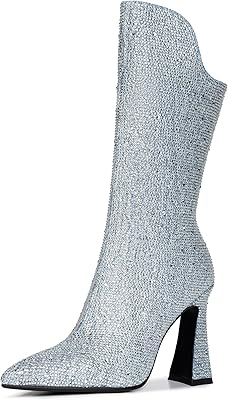 Rhinestone boots for women, high heels, pointed end, sparkling boots for women, thick heel boots of 10.5 cm.. Great products, lower prices, fast delivery — DIAYTAR Nigeria has it all.