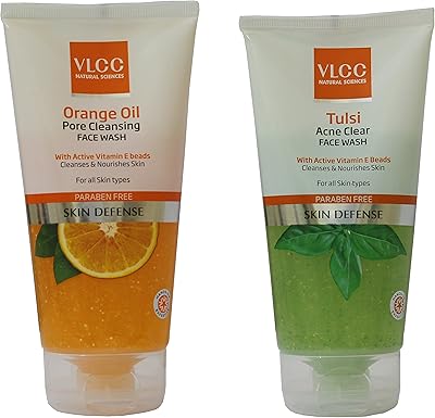 Combined set of face cleaner with VLCC orange oil (150 ml) and Tulsi face cleaner (150 ml) (2) package.. Shop with confidence at DIAYTAR NIGERIA, Nigeria's premier affordable e-commerce platform.